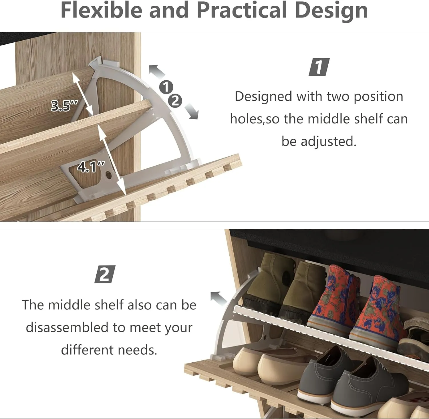 Vibe & Dine 2 Flip Drawer Shoe Cabinet, Narrow Shoe Organizer with Metal Legs, Freestanding Shoe Storage Cabinet for Entryway Slim, Wood Shoe Rack Cabinet for Hallway, Bedroom