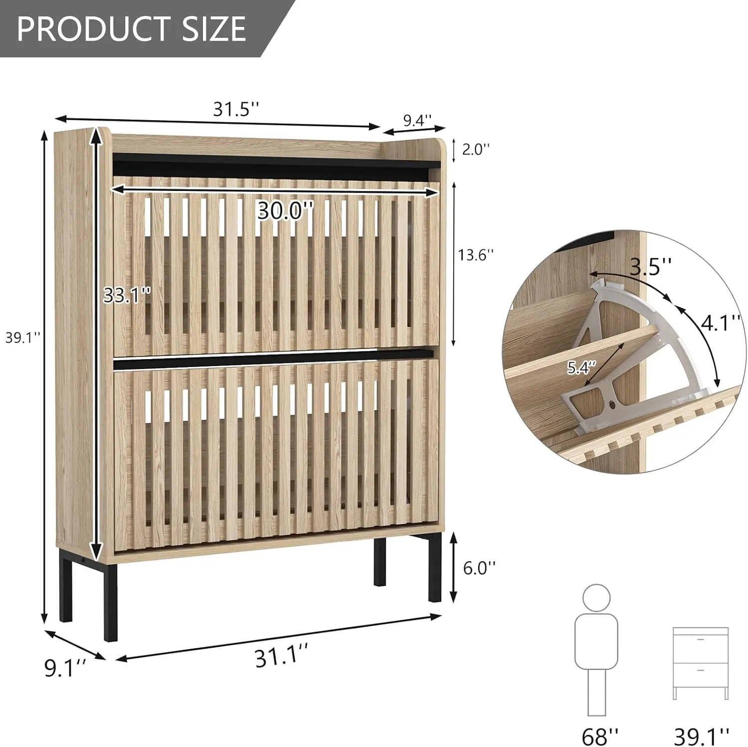 Vibe & Dine 2 Flip Drawer Shoe Cabinet, Narrow Shoe Organizer with Metal Legs, Freestanding Shoe Storage Cabinet for Entryway Slim, Wood Shoe Rack Cabinet for Hallway, Bedroom