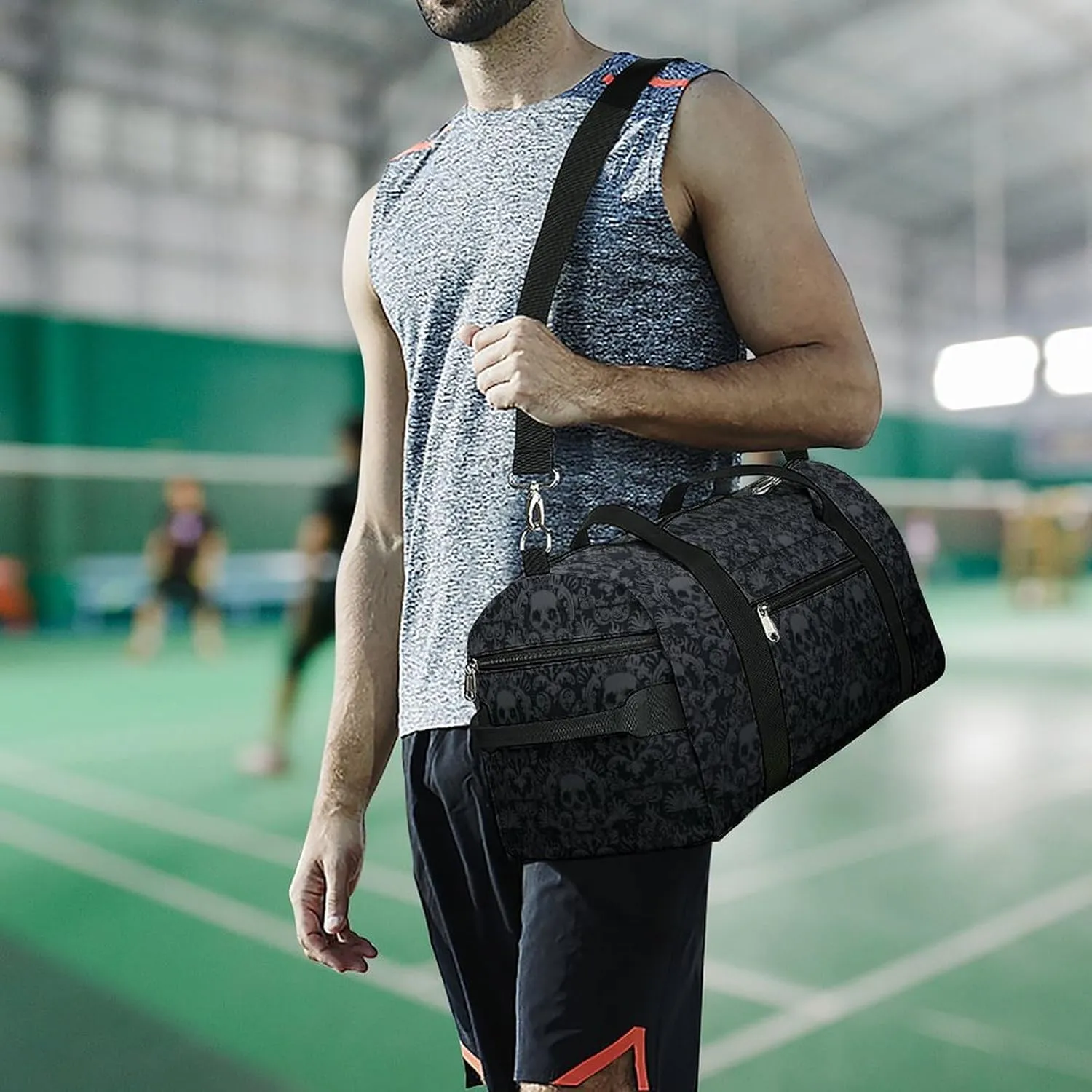 Victorian Gothic Black Skull Sport Gym Duffle Travel Bag with Shoe Compartment,Wet Pocket for Men And Women