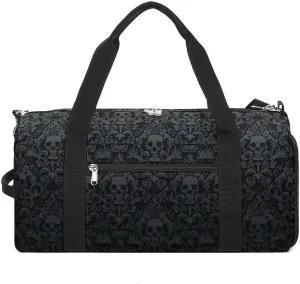 Victorian Gothic Black Skull Sport Gym Duffle Travel Bag with Shoe Compartment,Wet Pocket for Men And Women