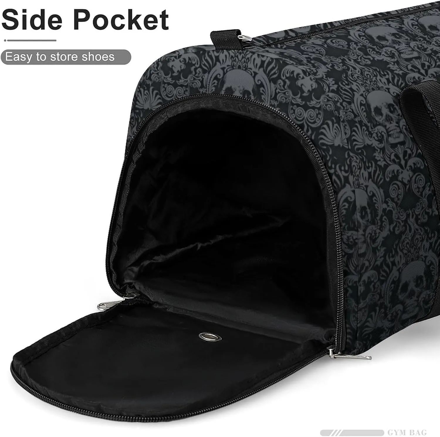 Victorian Gothic Black Skull Sport Gym Duffle Travel Bag with Shoe Compartment,Wet Pocket for Men And Women