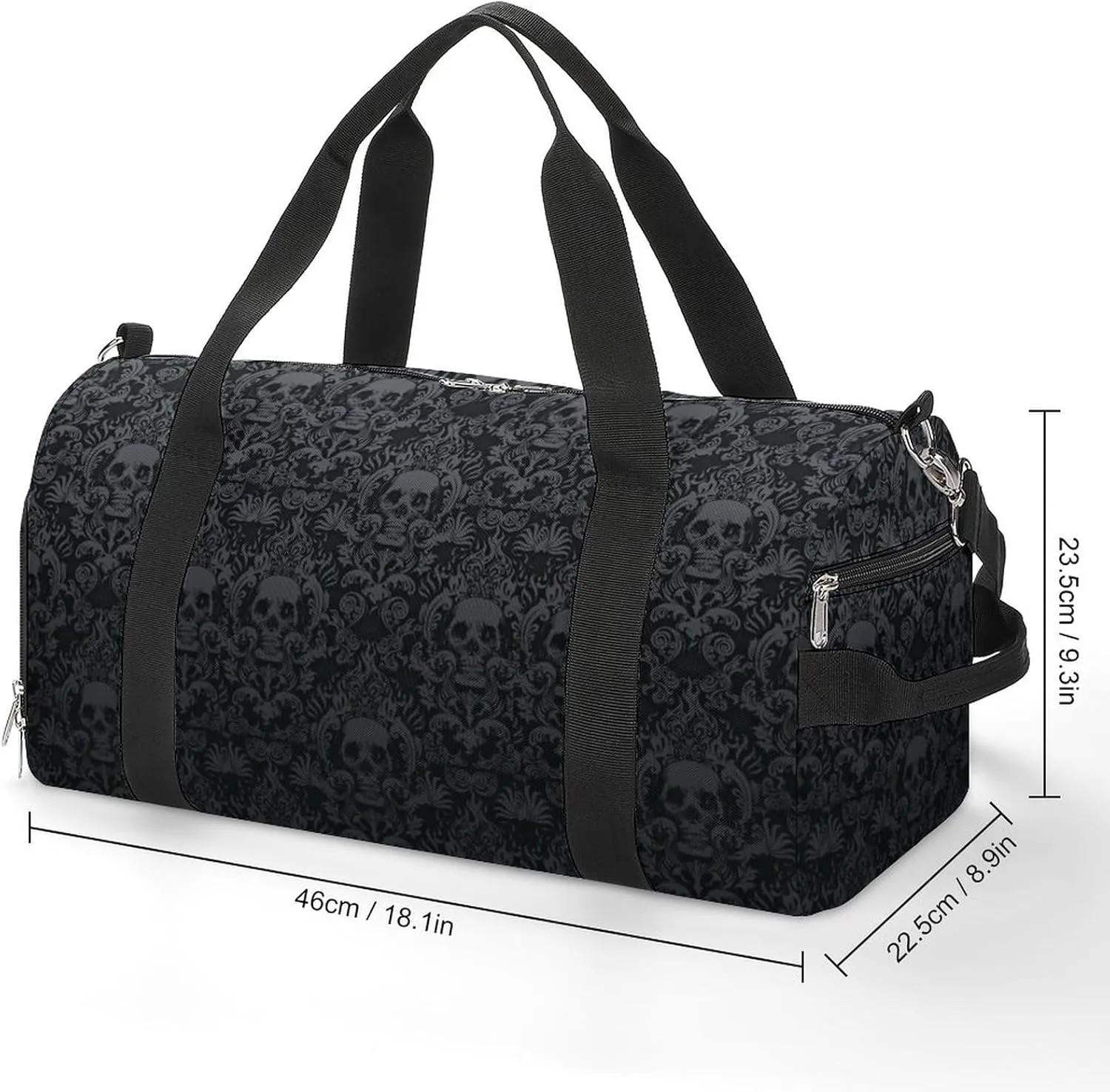Victorian Gothic Black Skull Sport Gym Duffle Travel Bag with Shoe Compartment,Wet Pocket for Men And Women