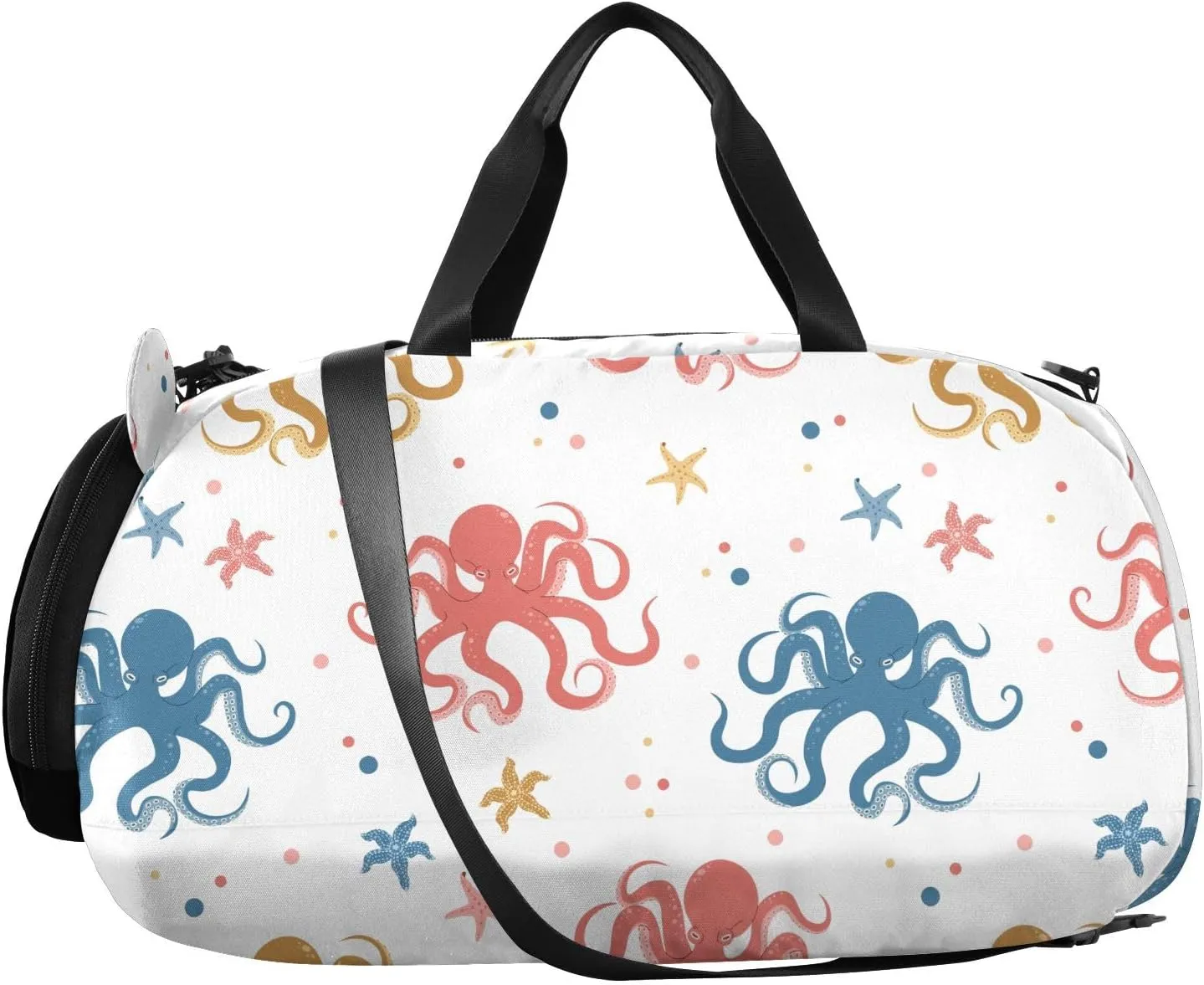 VIGTRO Cartoon Doodle Octopus Pattern Kids Overnight Travel Duffel Bag Sport Gym Bag for Boys Girls with Shoe Compartment, Carry On Weekender Luggage Bag for Dance Swim Yoga