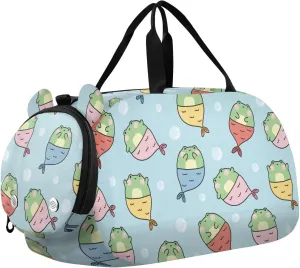 VIGTRO Cute Frog Mermaid Sea Kids Overnight Travel Duffel Bag Sport Gym Bag for Boys Girls with Shoe Compartment, Carry On Weekender Luggage Bag for Dance Swim Yoga