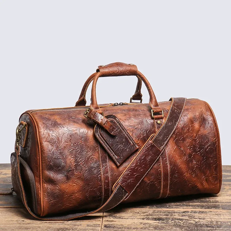 Vintage Embossed Leather Travel Duffle Bag