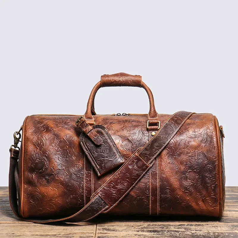 Vintage Embossed Leather Travel Duffle Bag