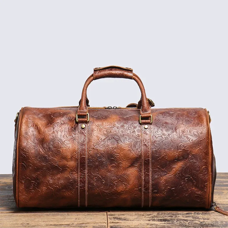 Vintage Embossed Leather Travel Duffle Bag
