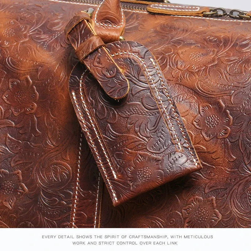Vintage Embossed Leather Travel Duffle Bag