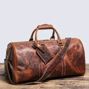 Vintage Embossed Leather Travel Duffle Bag