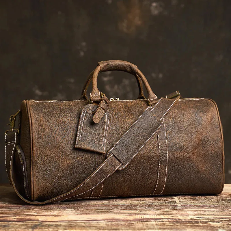 Vintage Travel Bag Genuine Leather Boston Large Capacity Duffle Bag