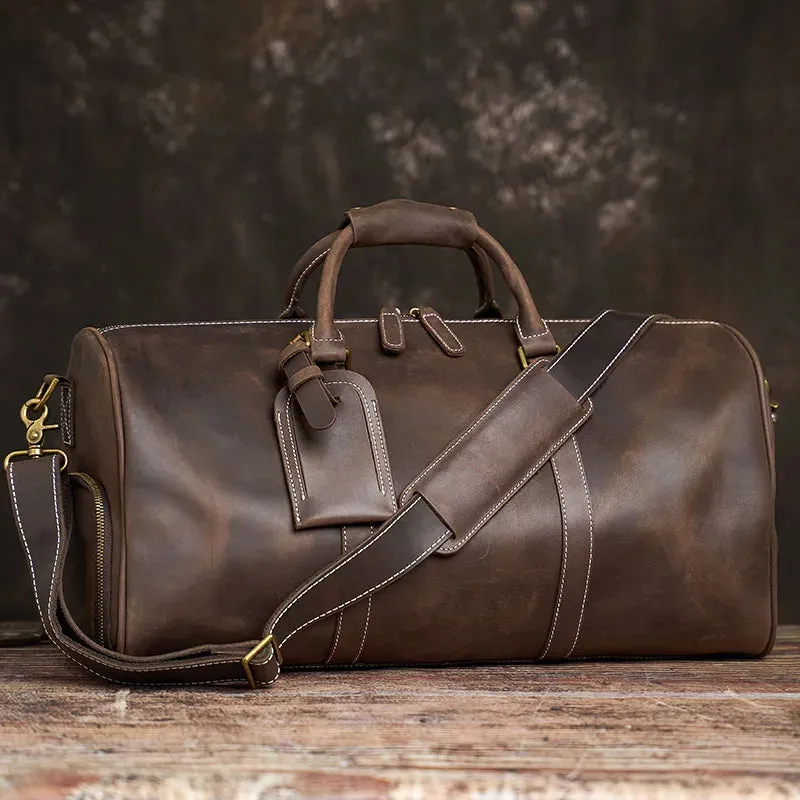 Vintage Travel Bag Genuine Leather Boston Large Capacity Duffle Bag