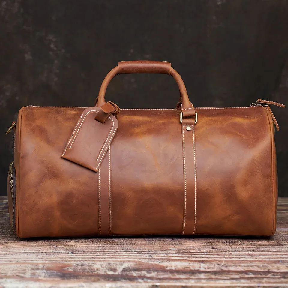 Vintage Travel Bag Genuine Leather Boston Large Capacity Duffle Bag