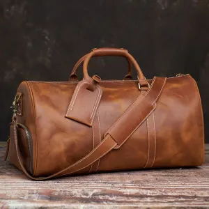 Vintage Travel Bag Genuine Leather Boston Large Capacity Duffle Bag