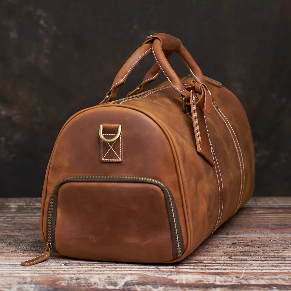 Vintage Travel Bag Genuine Leather Boston Large Capacity Duffle Bag