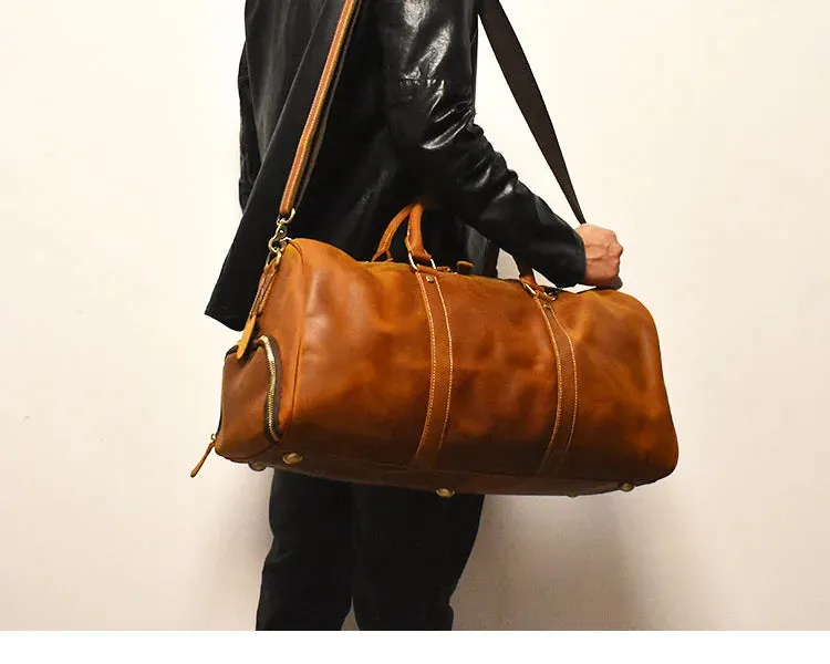 Vintage Travel Bag Genuine Leather Boston Large Capacity Duffle Bag