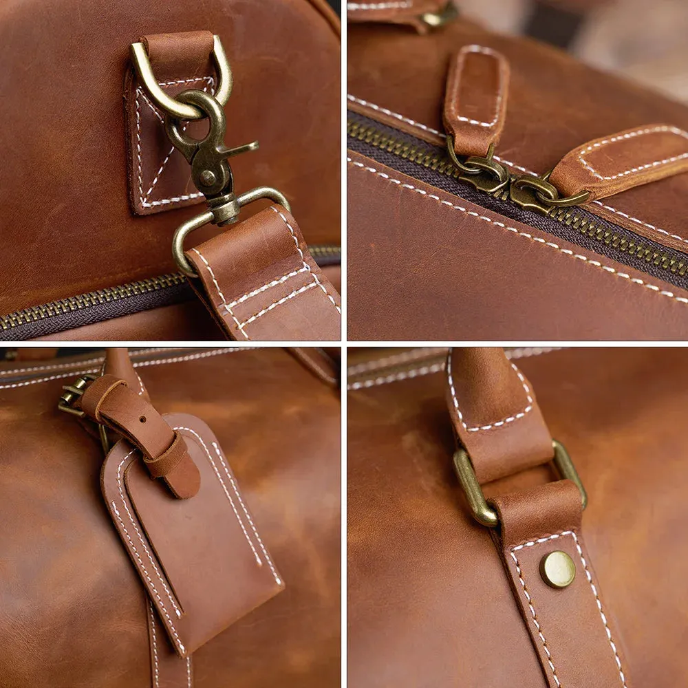 Vintage Travel Bag Genuine Leather Boston Large Capacity Duffle Bag