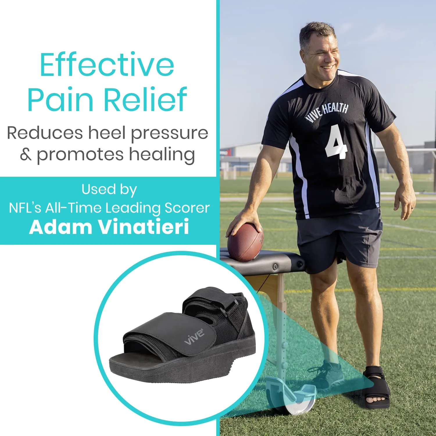 Vive Wedge Post-Op Shoe - Offloading Boot for Heel or Ankle Pain - Medical Foot Recovery for Bone or Soft Tissue Surgery, Fracture, Plantar Fasciitis, Ulcerations, Feet (Medium)