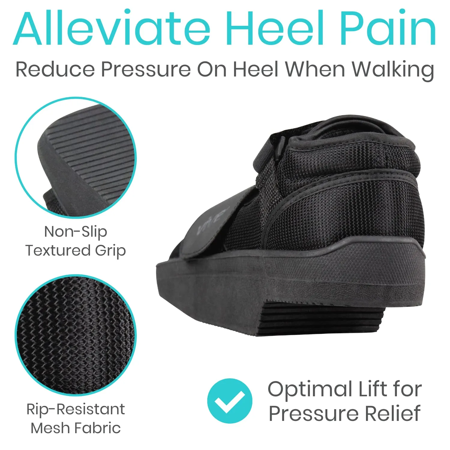 Vive Wedge Post-Op Shoe - Offloading Boot for Heel or Ankle Pain - Medical Foot Recovery for Bone or Soft Tissue Surgery, Fracture, Plantar Fasciitis, Ulcerations, Feet (Medium)