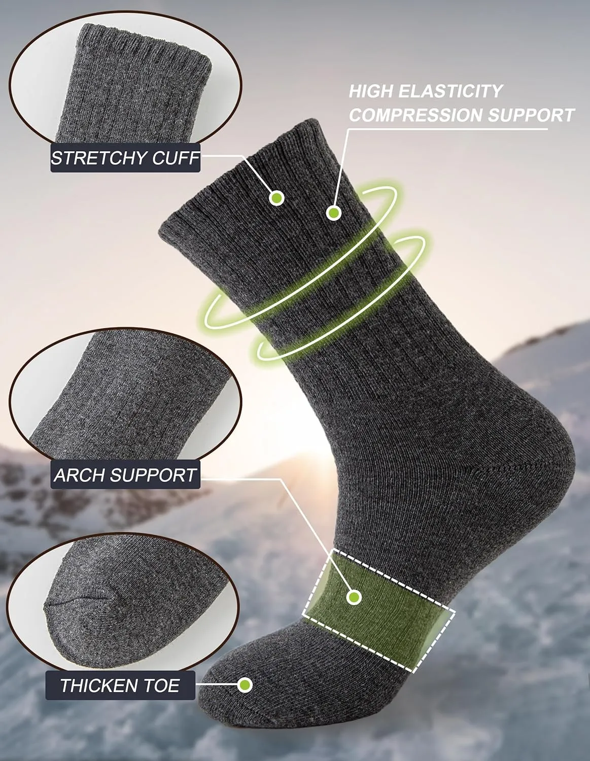 VoJoPi Mens Wool Socks Thermal and Warm Hiking Boot Socks Winter Cozy Cushion Work for Cold Weather 5 Pairs