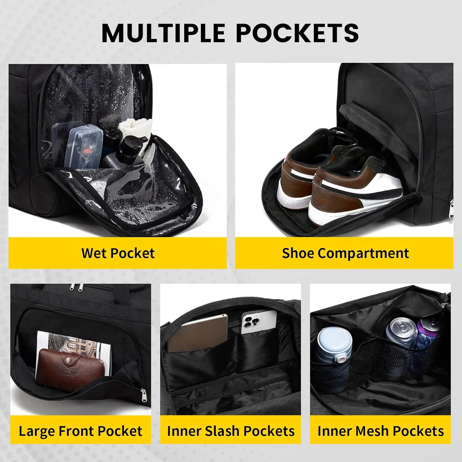 Vorspack Small Gym Bag - 40L Duffle Bag for Men Women Lightweight Duffel Bag with Shoe Compartment Wet Pocket Travel Bag Sports Bag for Sports Gym Travel - Black