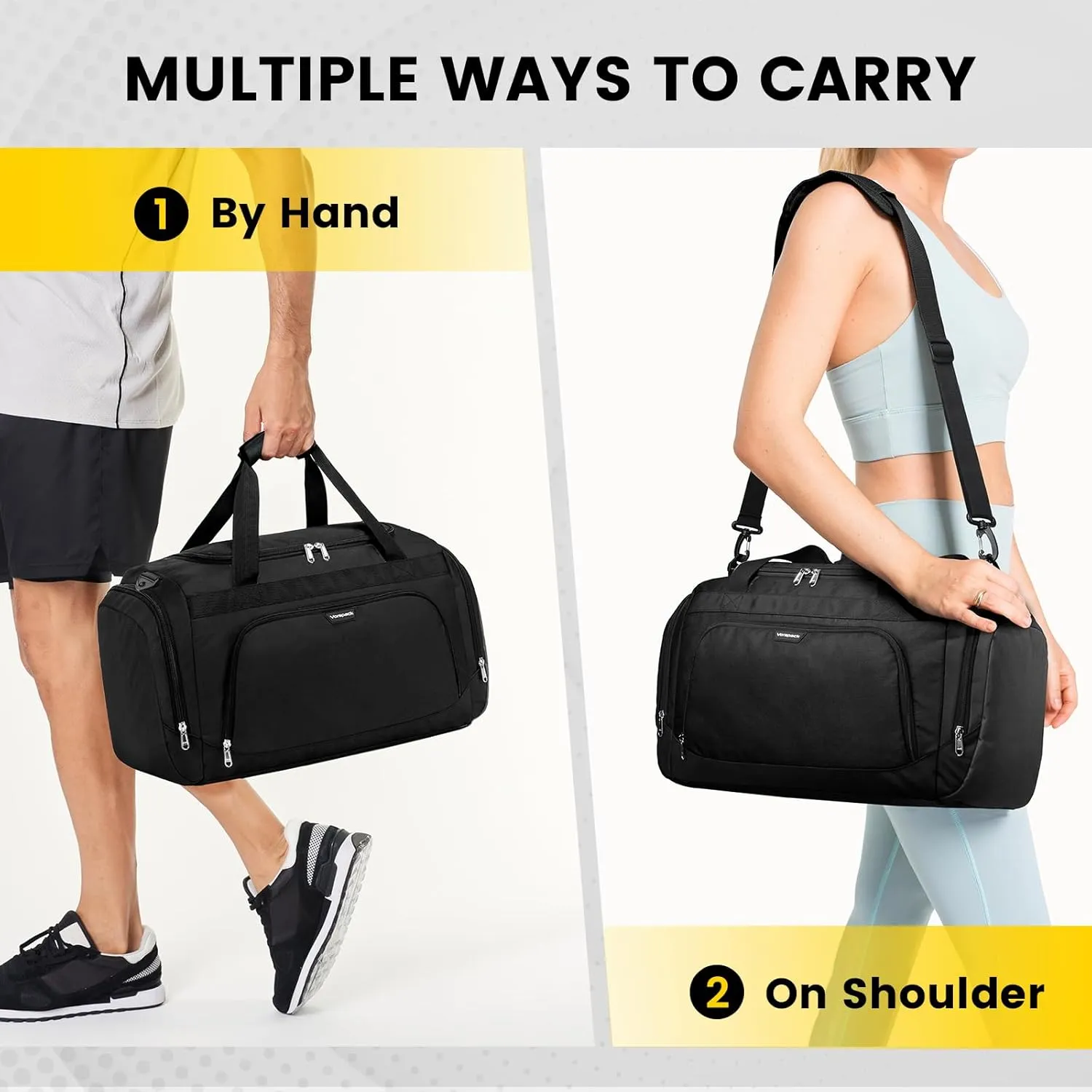 Vorspack Small Gym Bag - 40L Duffle Bag for Men Women Lightweight Duffel Bag with Shoe Compartment Wet Pocket Travel Bag Sports Bag for Sports Gym Travel - Black