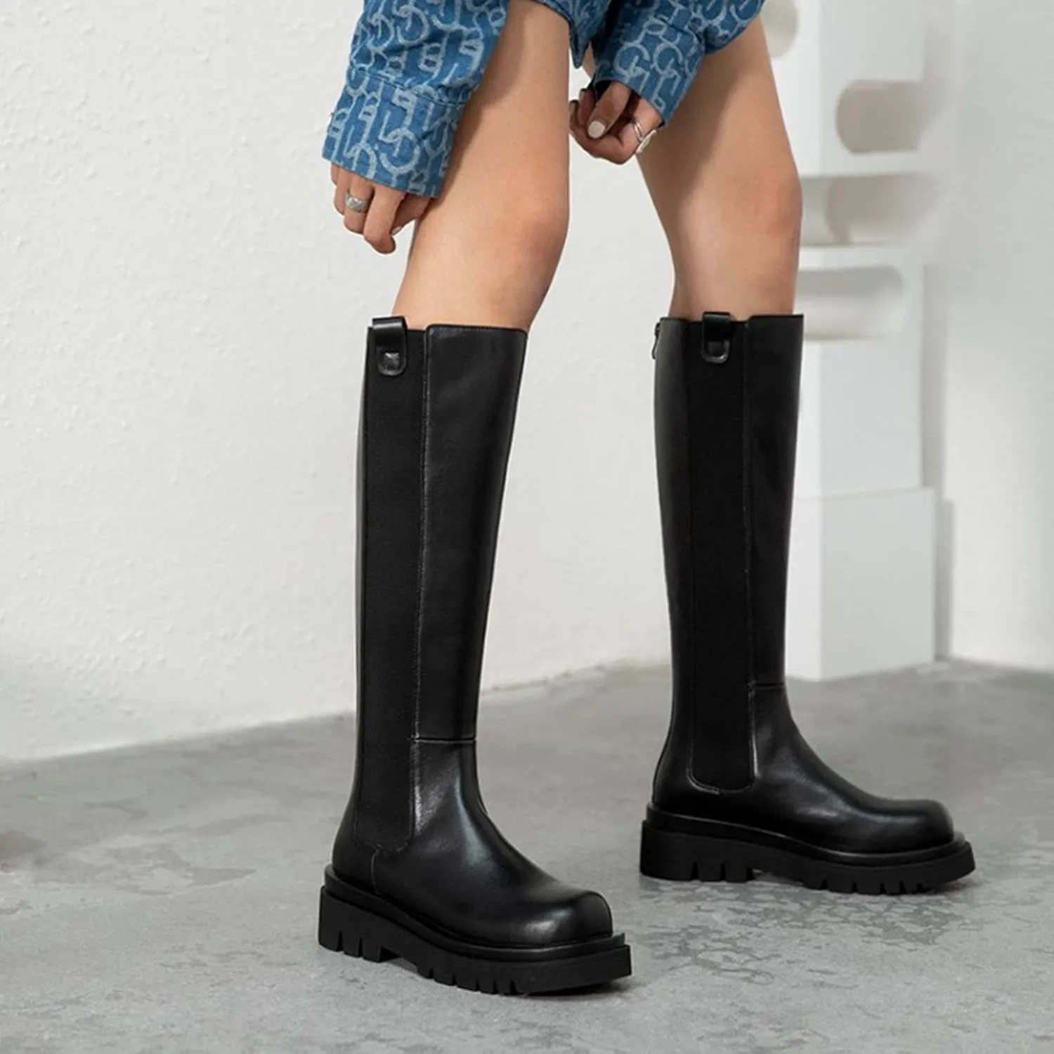 Vujkliy Fall Tall Boots Round Toe Platform Boots Fashion Catwalks Everyday Plus Size Shoes