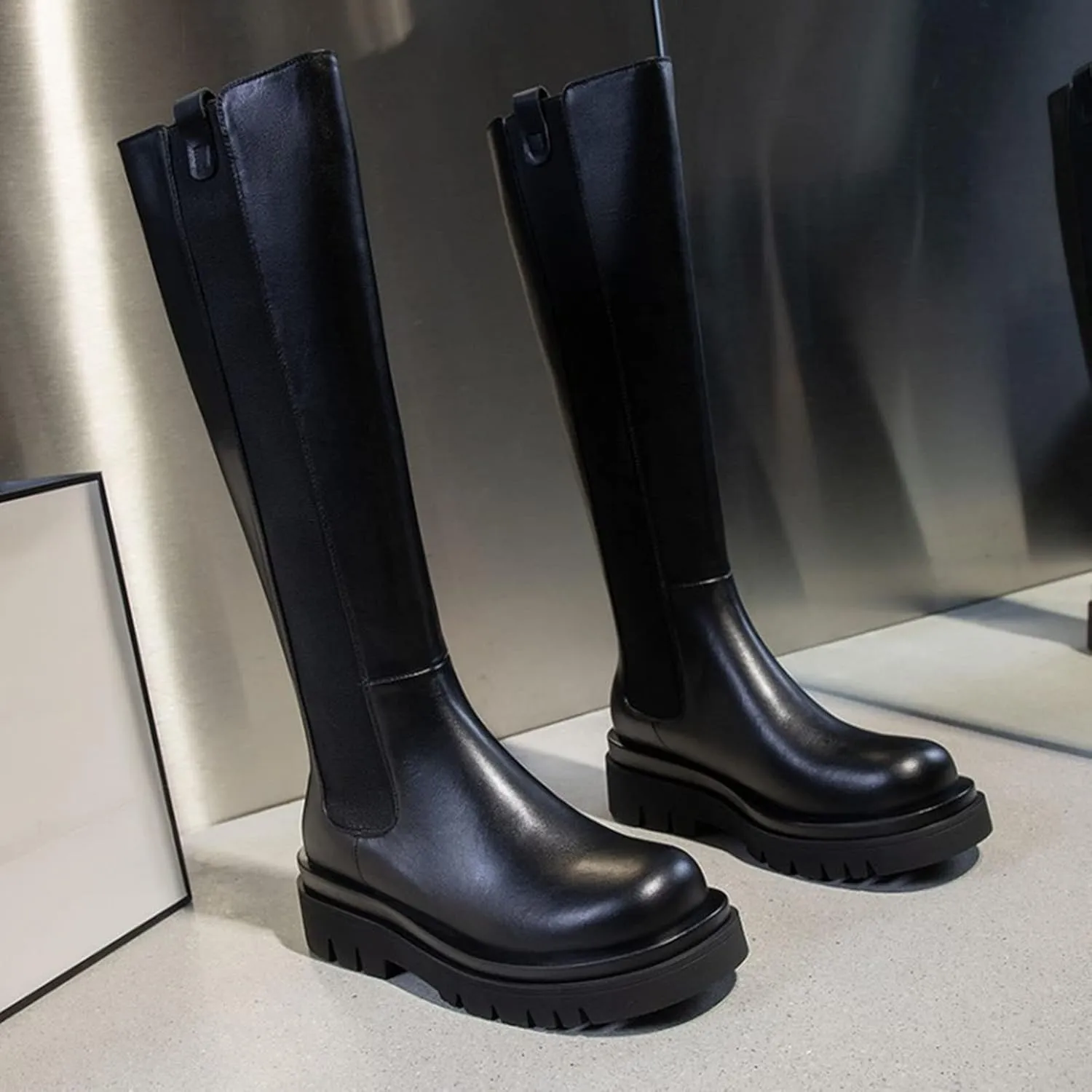 Vujkliy Fall Tall Boots Round Toe Platform Boots Fashion Catwalks Everyday Plus Size Shoes