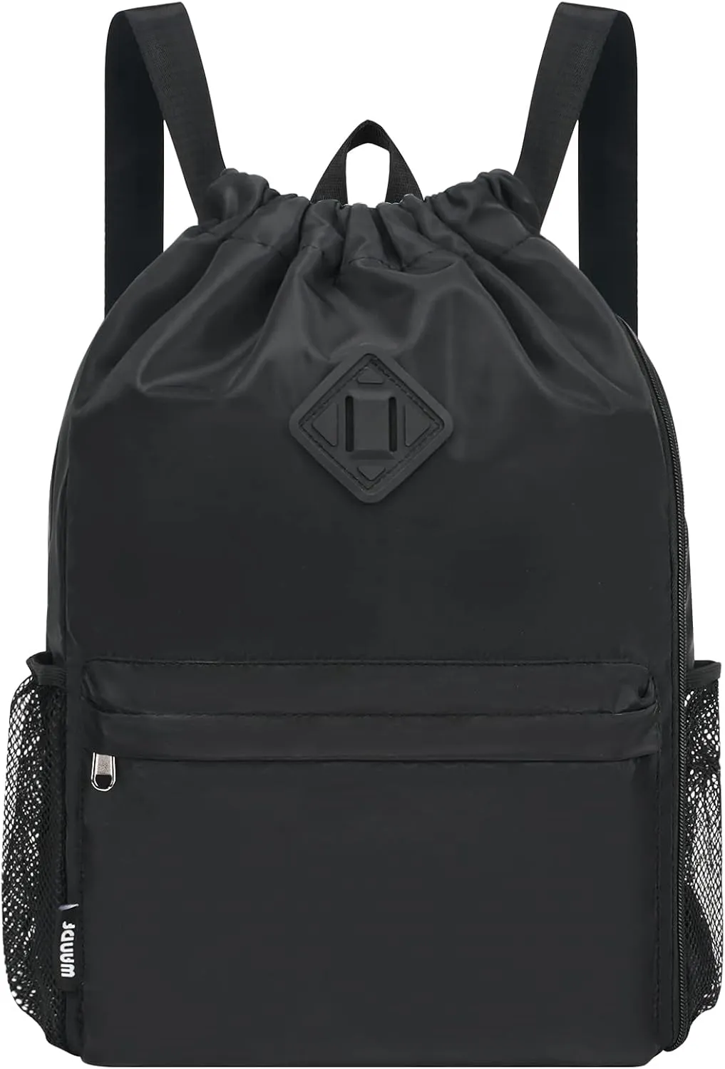 WANDF Drawstring Backpack Sports Gym Bag with Shoes Compartment, Water-Resistant String Backpack Cinch for Women Men (Large,Black)