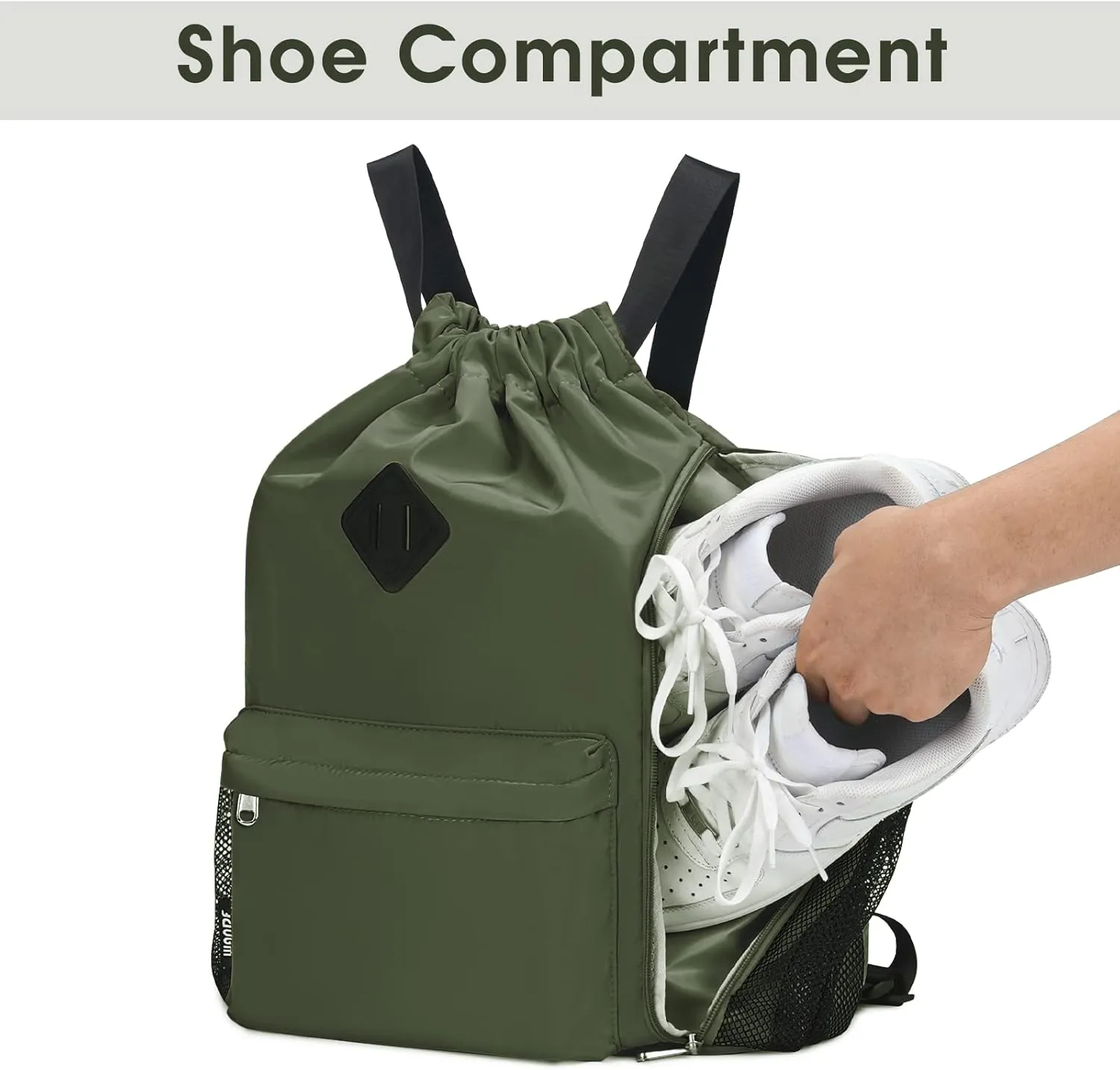 WANDF Drawstring Backpack Sports Gym Bag with Shoes Compartment, Water-Resistant String Backpack Cinch for Women Men (Large,Dark green)