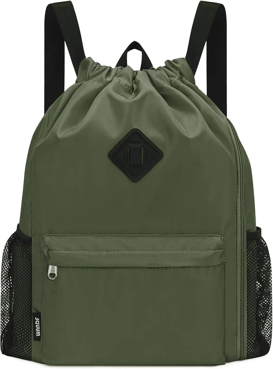 WANDF Drawstring Backpack Sports Gym Bag with Shoes Compartment, Water-Resistant String Backpack Cinch for Women Men (Large,Dark green)