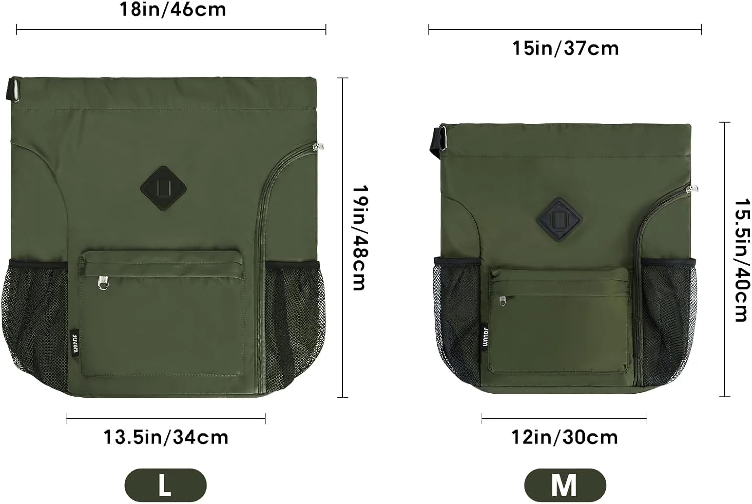 WANDF Drawstring Backpack Sports Gym Bag with Shoes Compartment, Water-Resistant String Backpack Cinch for Women Men (Large,Dark green)