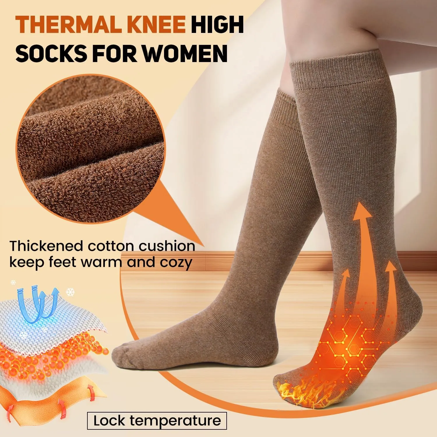 Warm Knee High Socks for Women,Cotton Thermal Sock for Skiing Hiking Gifts Boot Socks for Winter