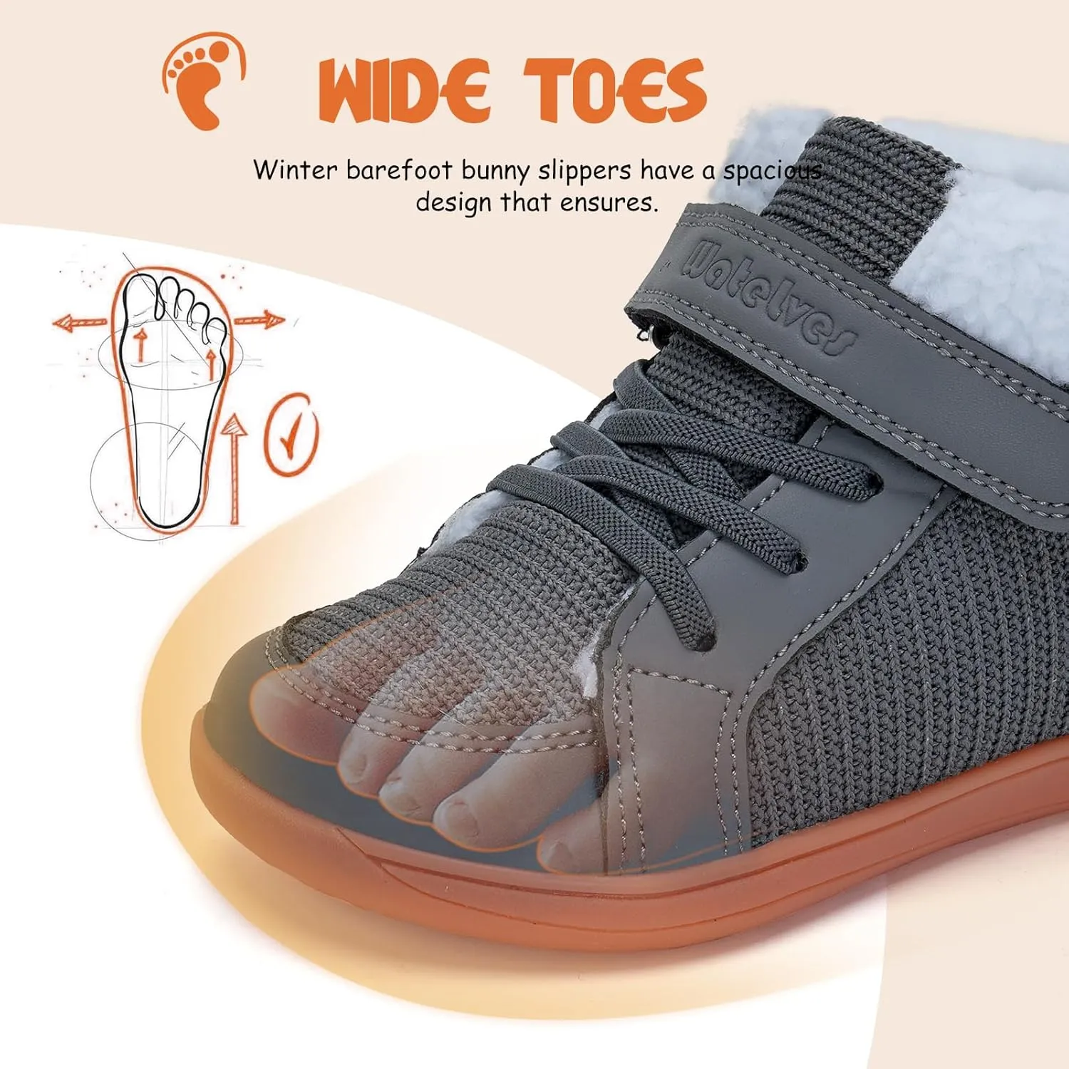 WateLves Toddler Little Kids Wide Barefoot Shoes Boys Girls Winter High Top Minimalist Sneakers Faux Fur Ankle Boots Warm Walking Shoes for Indoor Outdoor | Naturally Splay | Flexible Fit