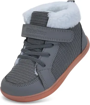 WateLves Toddler Little Kids Wide Barefoot Shoes Boys Girls Winter High Top Minimalist Sneakers Faux Fur Ankle Boots Warm Walking Shoes for Indoor Outdoor | Naturally Splay | Flexible Fit