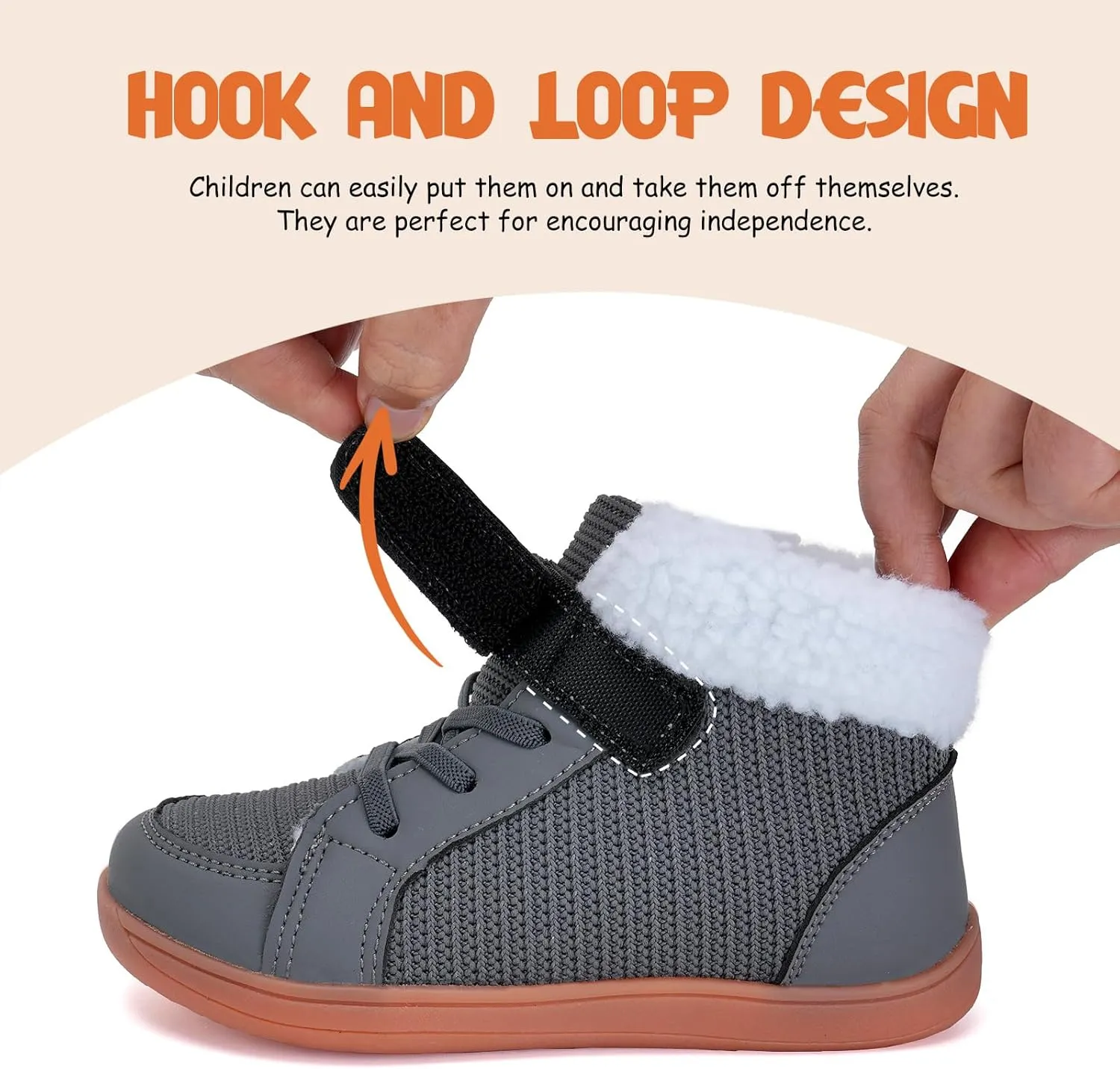 WateLves Toddler Little Kids Wide Barefoot Shoes Boys Girls Winter High Top Minimalist Sneakers Faux Fur Ankle Boots Warm Walking Shoes for Indoor Outdoor | Naturally Splay | Flexible Fit