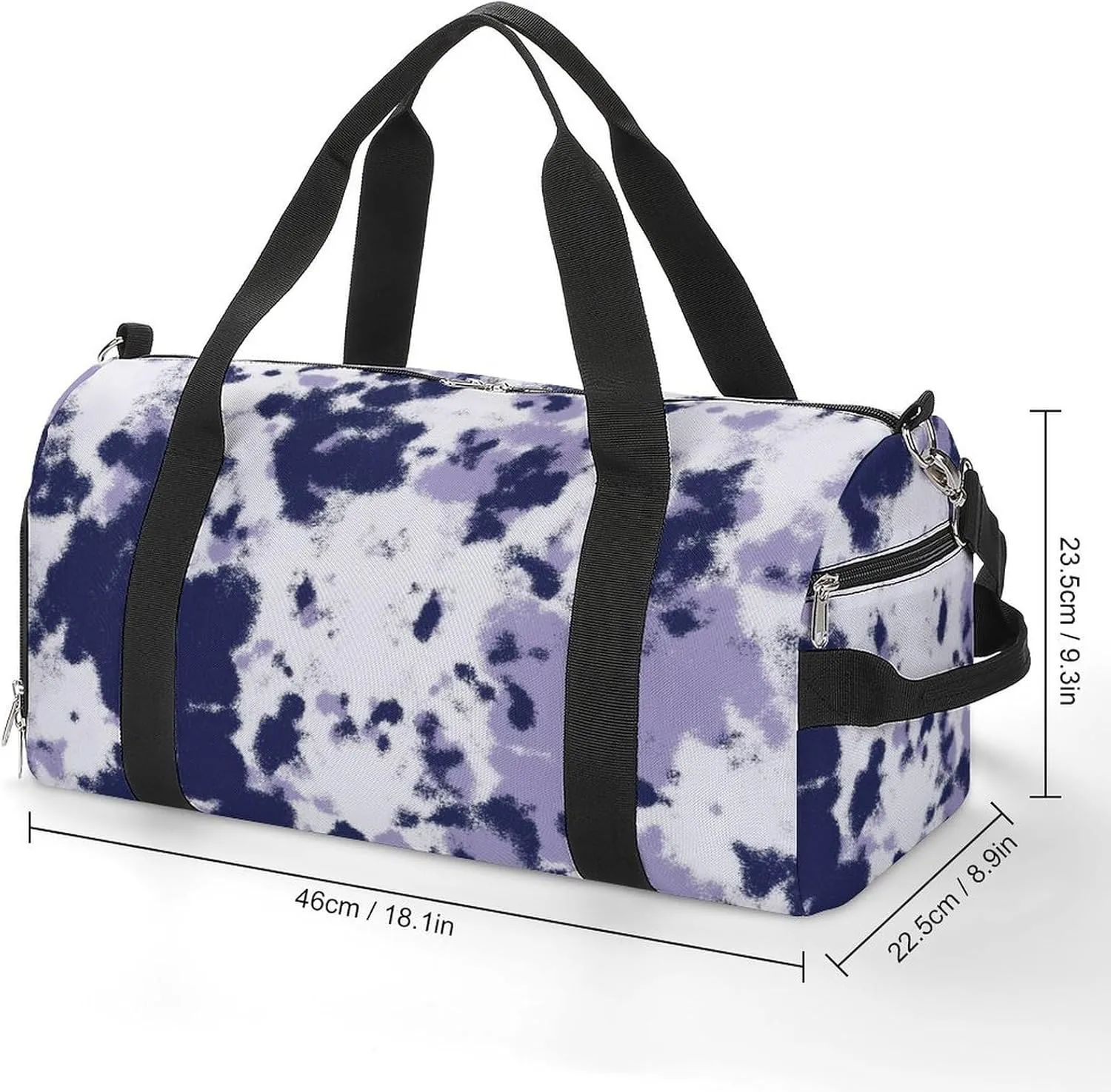 Watercolor Indigo Blue Tie Dye Fitness Large Gym Bag for Unisex with Shoe Compartment & Wet Pocket