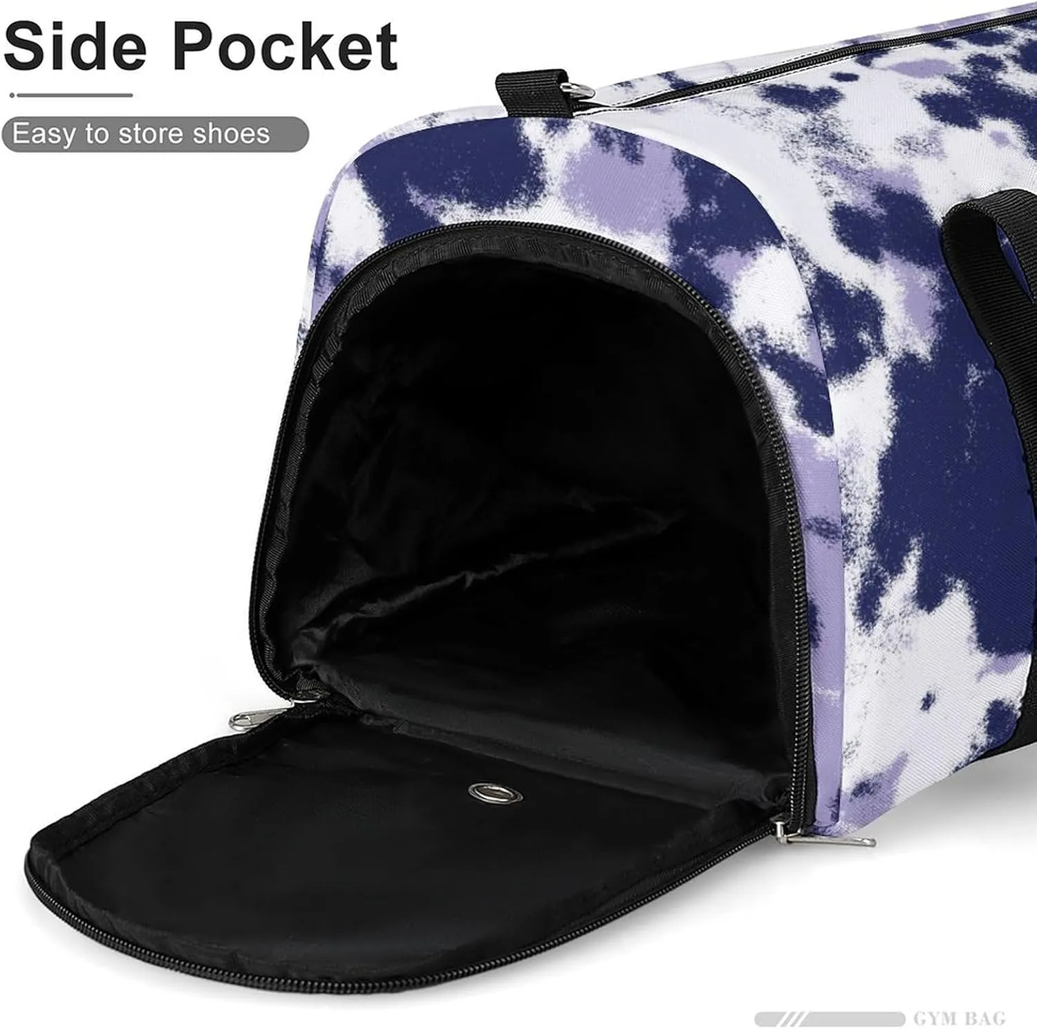 Watercolor Indigo Blue Tie Dye Fitness Large Gym Bag for Unisex with Shoe Compartment & Wet Pocket