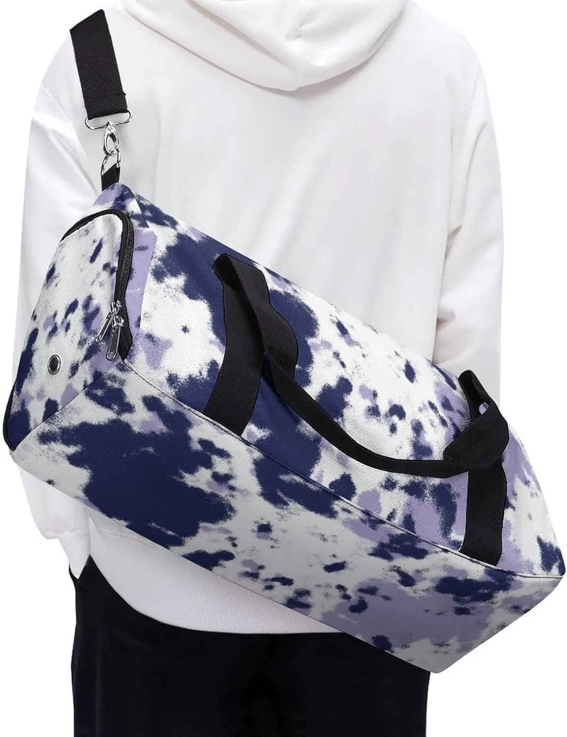 Watercolor Indigo Blue Tie Dye Fitness Large Gym Bag for Unisex with Shoe Compartment & Wet Pocket