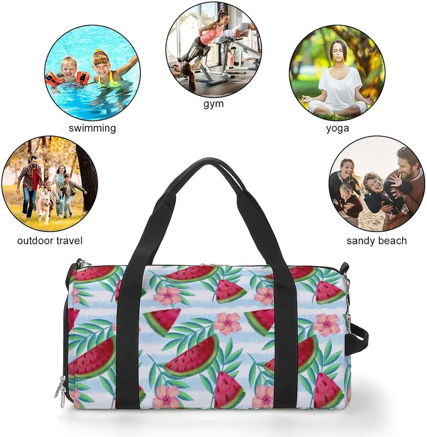 Watercolor-summer-pattern Sports Tote Gym Bag for Women Men, Overnight Bag with Shoe Compartment Water Resistant
