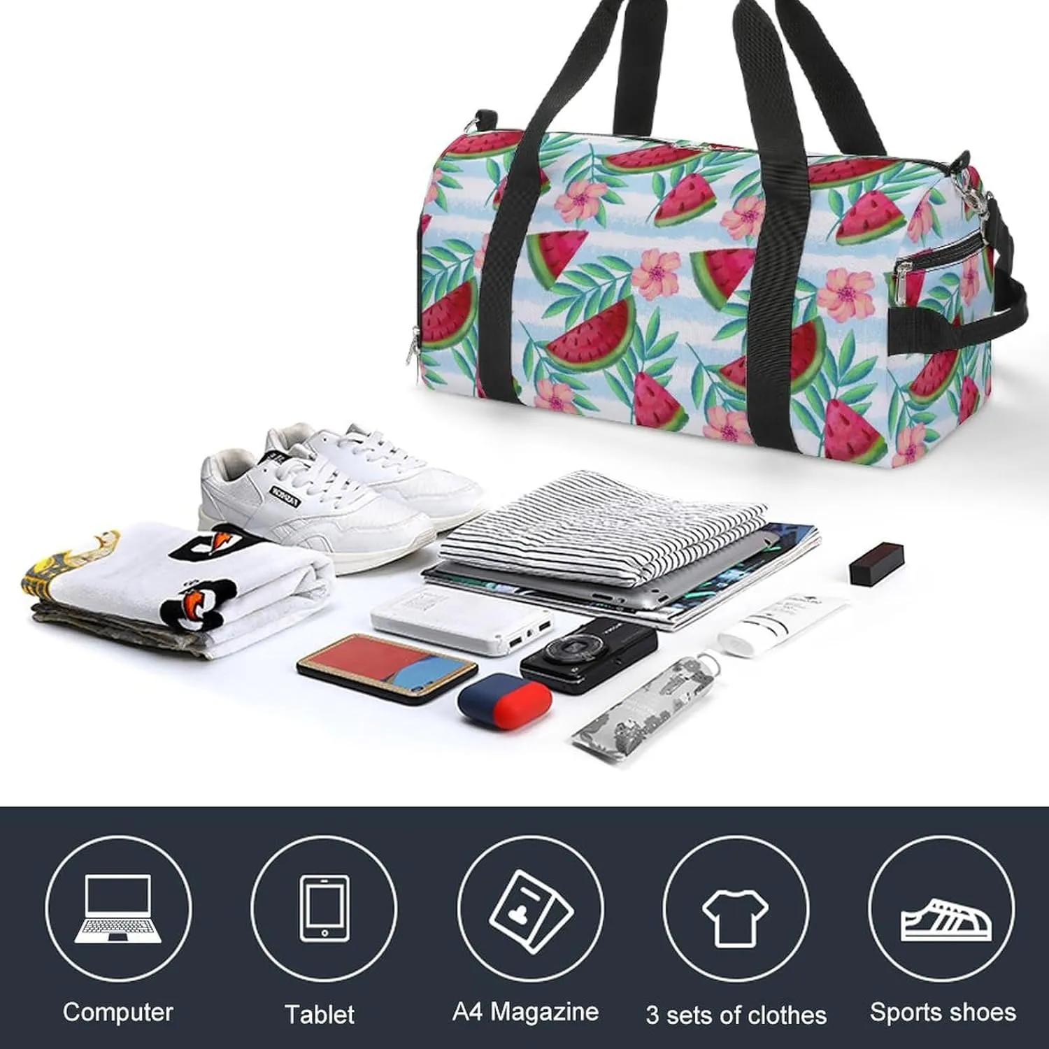 Watercolor-summer-pattern Sports Tote Gym Bag for Women Men, Overnight Bag with Shoe Compartment Water Resistant
