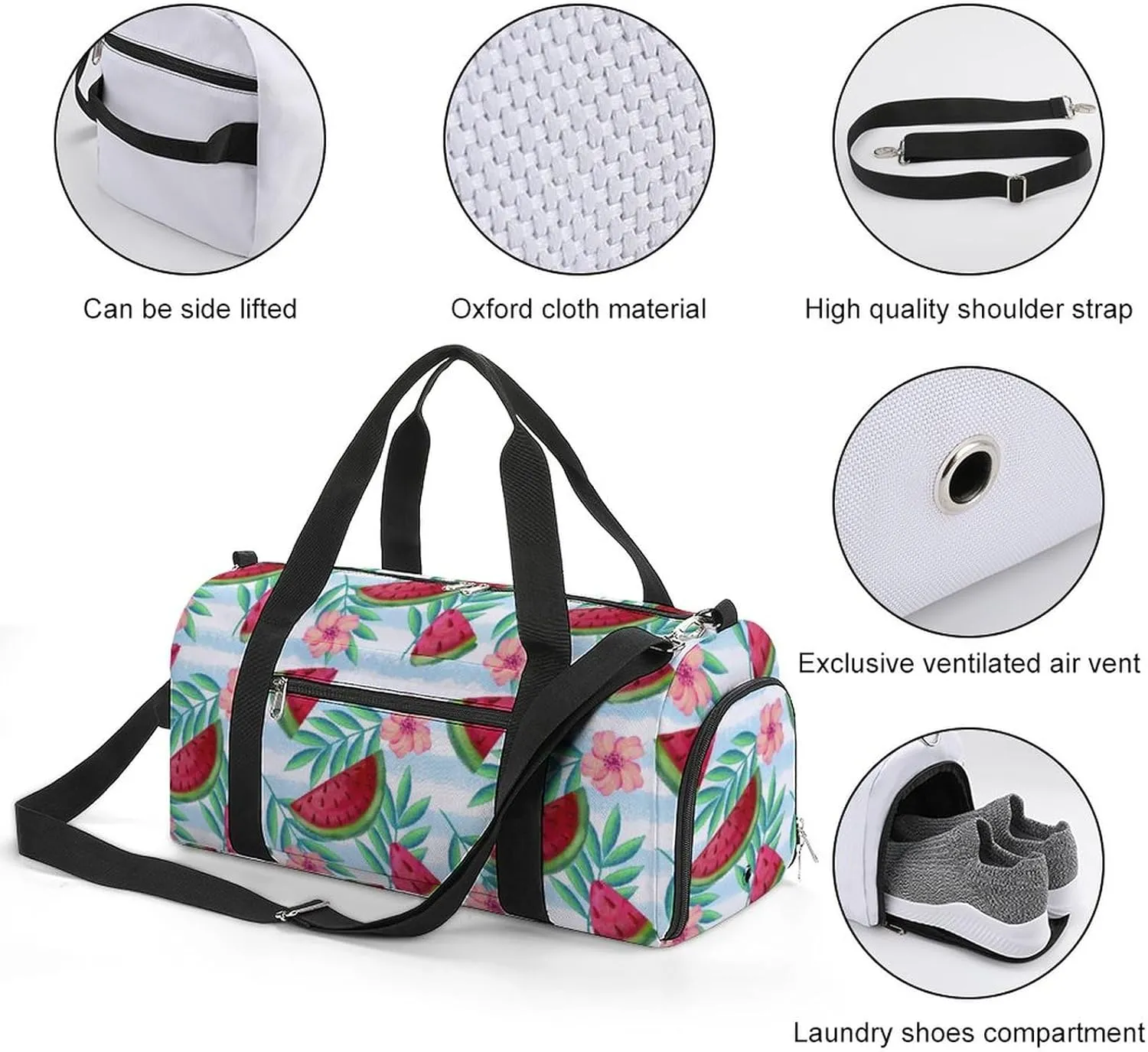 Watercolor-summer-pattern Sports Tote Gym Bag for Women Men, Overnight Bag with Shoe Compartment Water Resistant