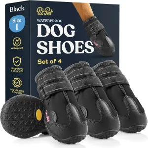 Waterproof Dog Shoes - Stylish Designed Shoes for Dogs - Dog Boots with Non-Slip Rubber Bottom Protects Paw from Hot or Cold Pavement, Dog Booties with Reflective Straps for Dogs Safety, Puppy Shoes.