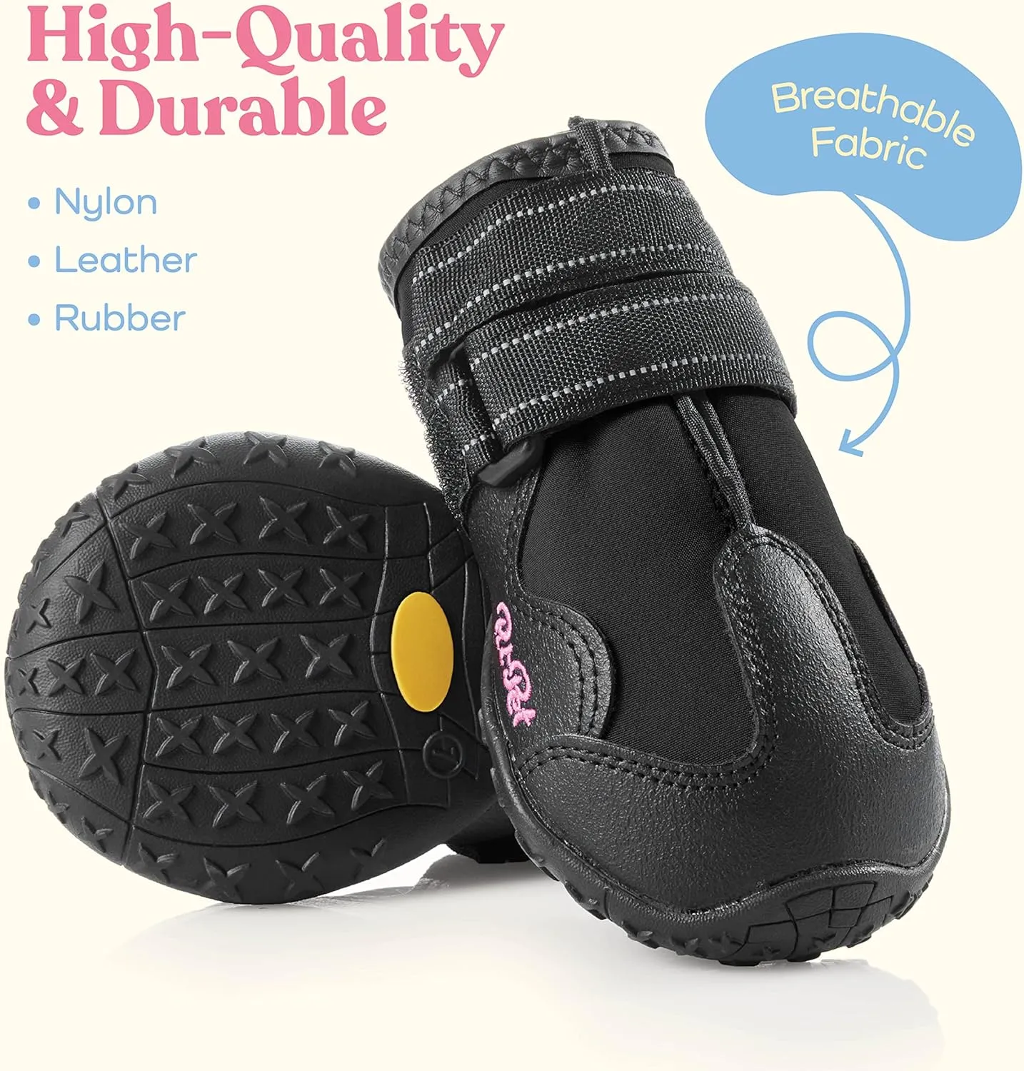 Waterproof Dog Shoes - Stylish Designed Shoes for Dogs - Dog Boots with Non-Slip Rubber Bottom Protects Paw from Hot or Cold Pavement, Dog Booties with Reflective Straps for Dogs Safety, Puppy Shoes.