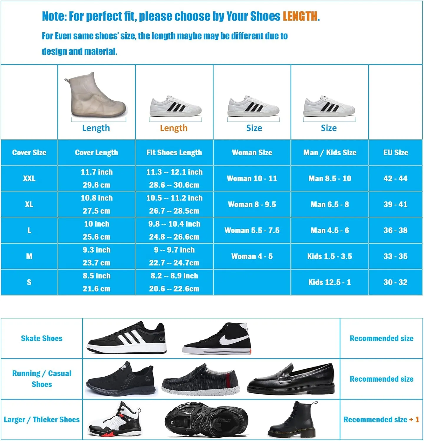 Waterproof Shoes Covers, Thickened Sole Reusable Rain Shoe Covers, Silicone Rubber Anti Slip Shoes Protectors, Elastic Overshoes Elevated Galoshes For Kids (S, Black)