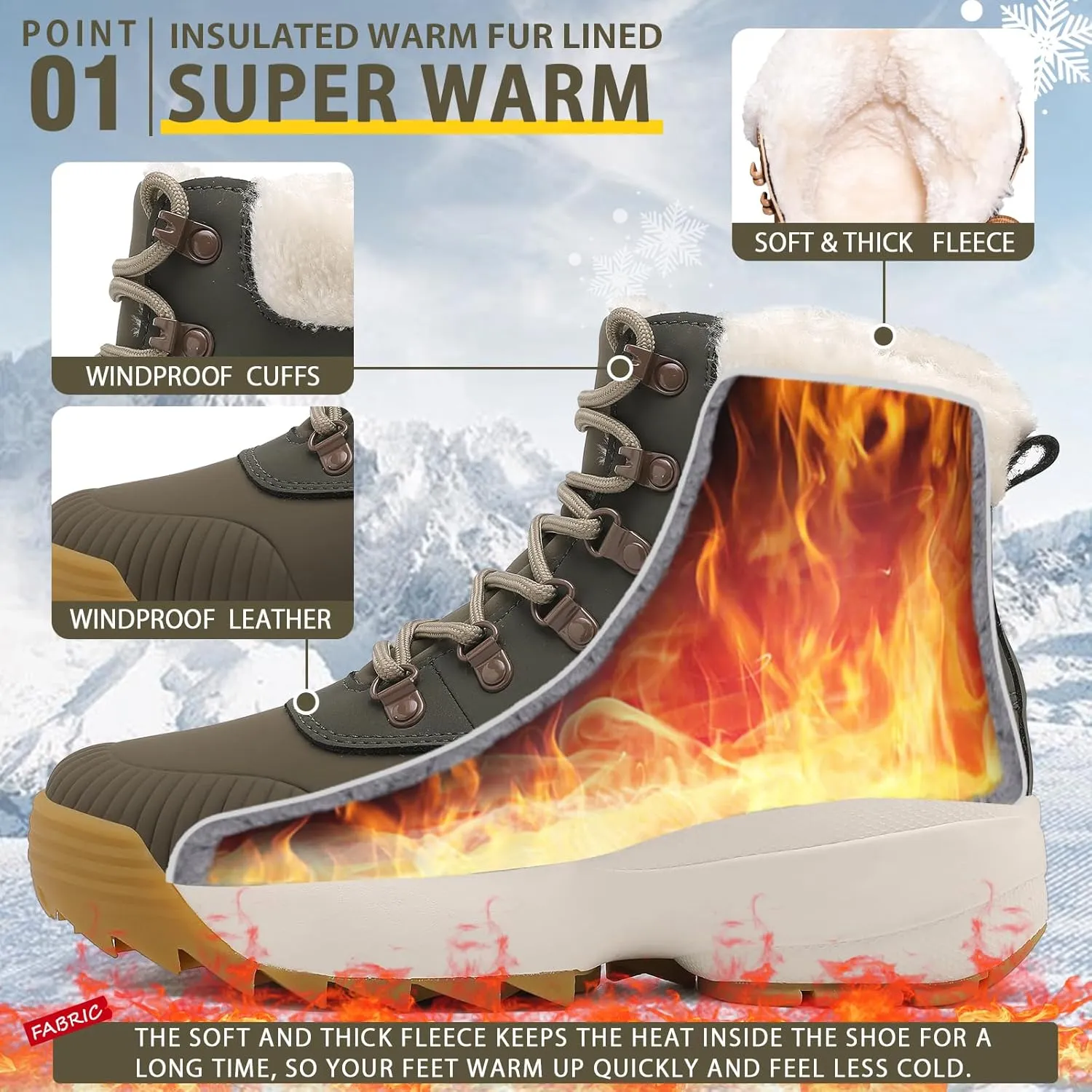 Waterproof Winter Snow Boots for Women丨Insulated-Warm Fur-Lined Booties丨Non-Slip Cushion Outdoor Walking Boots丨Lightweight Comfortable Casual Suede Leather Short Boots