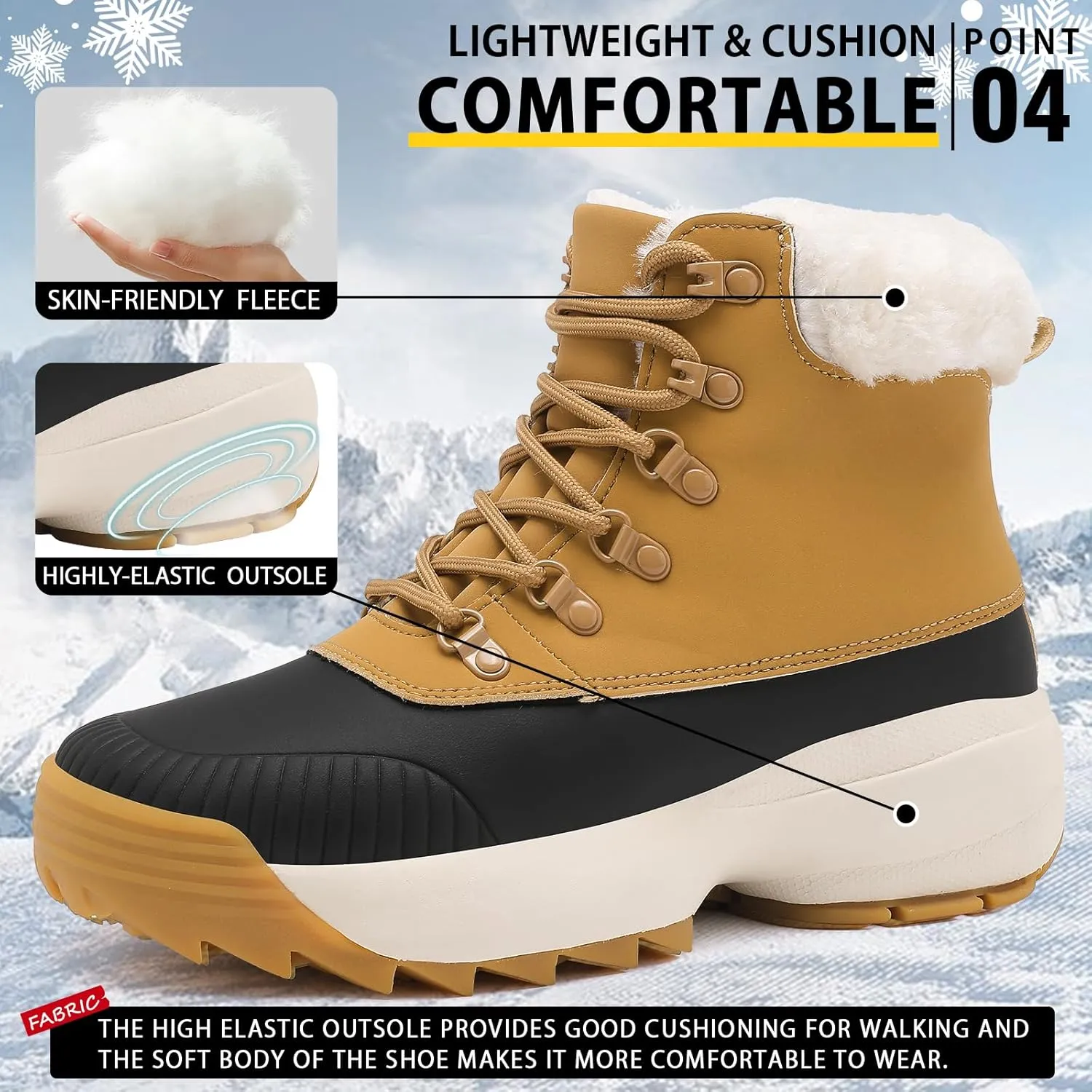 Waterproof Winter Snow Boots for Women丨Insulated-Warm Fur-Lined Booties丨Non-Slip Cushion Outdoor Walking Boots丨Lightweight Comfortable Casual Suede Leather Short Boots