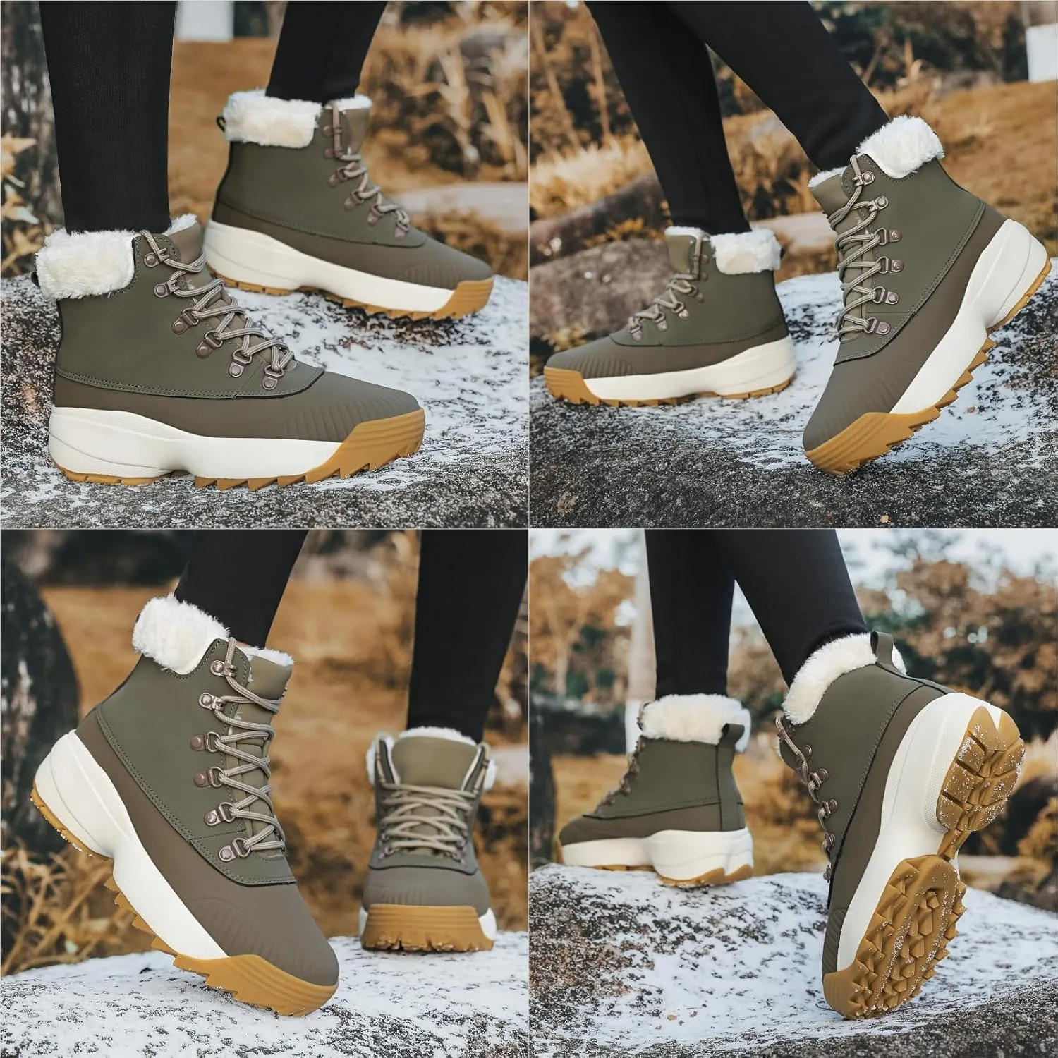 Waterproof Winter Snow Boots for Women丨Insulated-Warm Fur-Lined Booties丨Non-Slip Cushion Outdoor Walking Boots丨Lightweight Comfortable Casual Suede Leather Short Boots