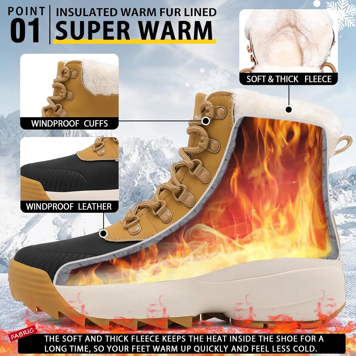 Waterproof Winter Snow Boots for Women丨Insulated-Warm Fur-Lined Booties丨Non-Slip Cushion Outdoor Walking Boots丨Lightweight Comfortable Casual Suede Leather Short Boots