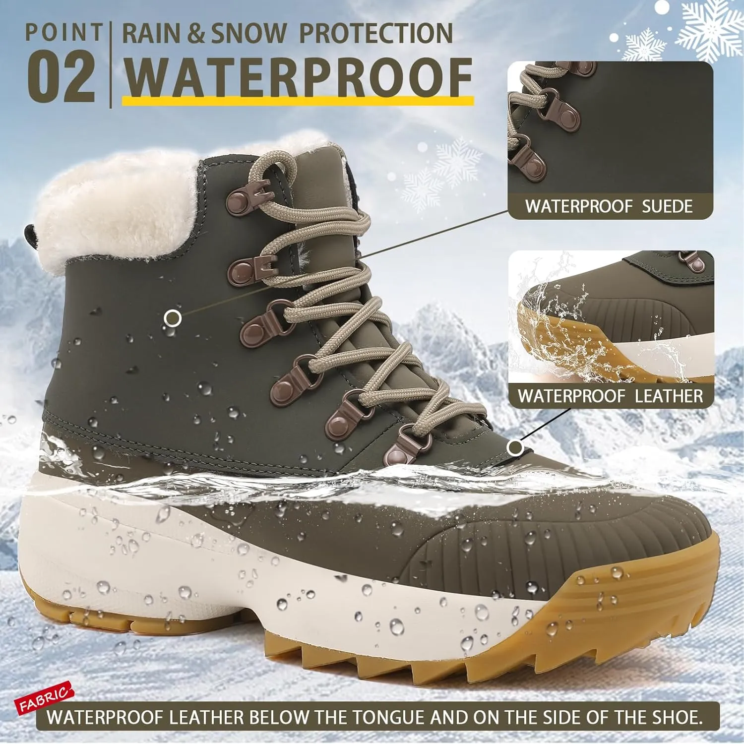 Waterproof Winter Snow Boots for Women丨Insulated-Warm Fur-Lined Booties丨Non-Slip Cushion Outdoor Walking Boots丨Lightweight Comfortable Casual Suede Leather Short Boots