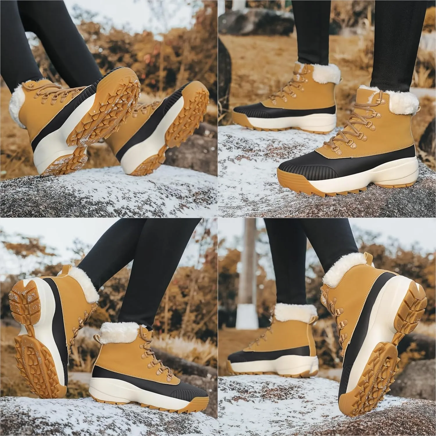 Waterproof Winter Snow Boots for Women丨Insulated-Warm Fur-Lined Booties丨Non-Slip Cushion Outdoor Walking Boots丨Lightweight Comfortable Casual Suede Leather Short Boots